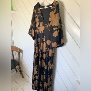 a new day Black Maxi Dress with Brown Floral Print